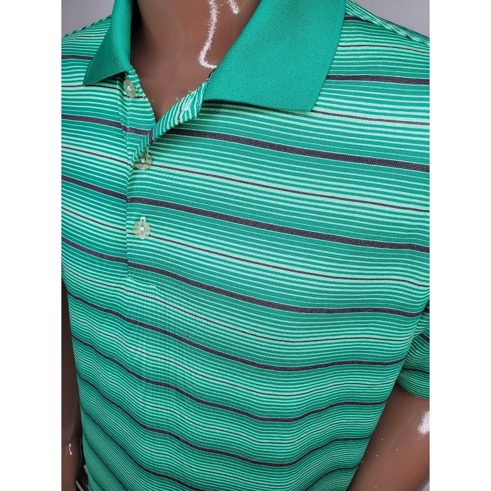Nike Mens Polo Shirt Green Dri-Fit Golf Tour Performance Striped 585822 Size L
